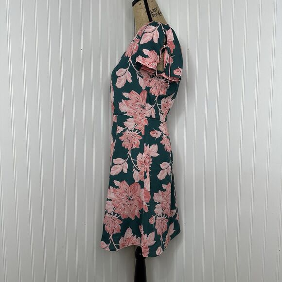 J Crew Mercantile Dress Womens Sz 4 Floral Green Tie Sleeve Garden Party Spring - Picture 14 of 16